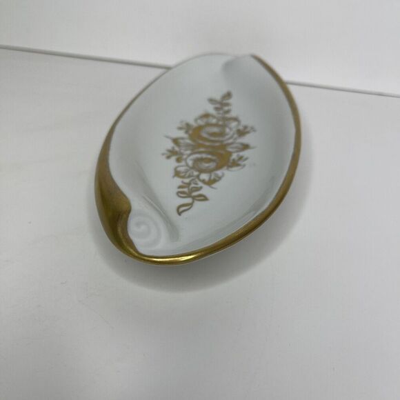 Porcelain De France Hand Painted Oval Celery Dish Trinket Gold Cream 9.5" x‎ 4" - Picture 2 of 6